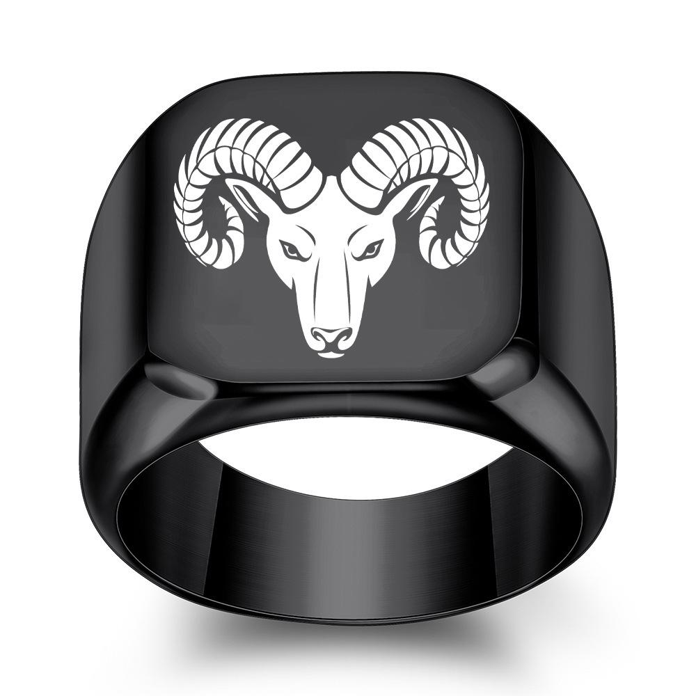 European American 18MM Laser-Engraved Bull Head Stainless Steel Retro Ring for Men Size 6