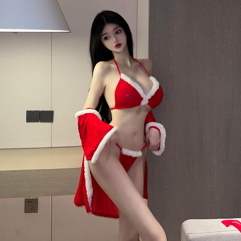 Women's Sexy Christmas Role Play Lingerie Set - Three-Piece 