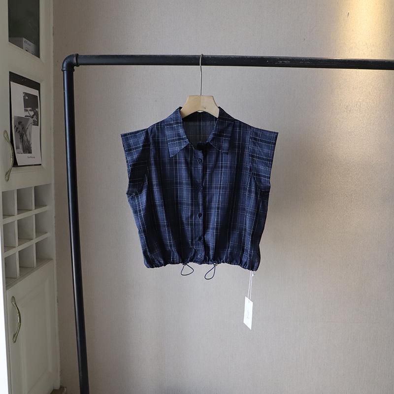

Летняя женская рубашка-поло без рукавов в клетку в стиле ретро 2025 One Size темно-синий