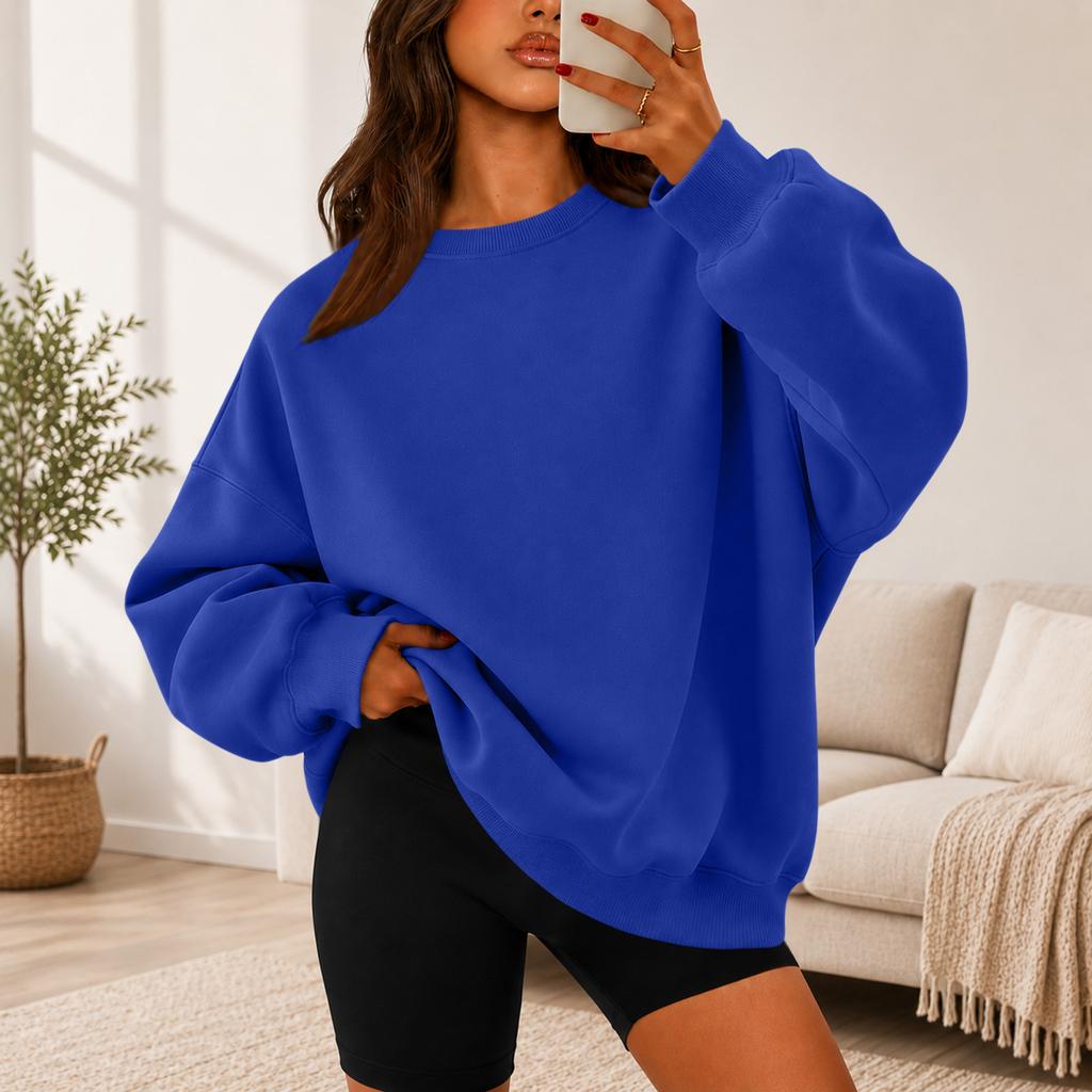Women's Color Crewneck Sweatshirt Loose Fit Casual Pullover for Everyday Wear