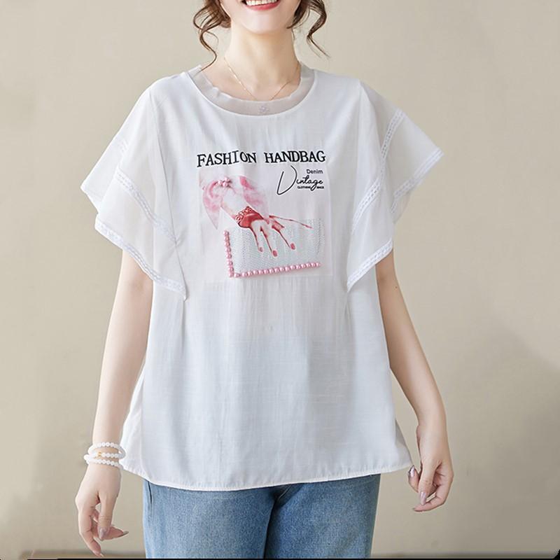 

Винтажная хлопковая футболка большого размера с короткими рукавами, повседневная свободная летняя футболка, женская футболка XXXL белый