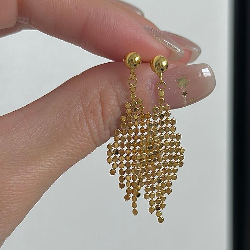 Design Sense Retro Fringed Flat Bead Earrings Wind Personalized Ear Jewelry 925 silver
