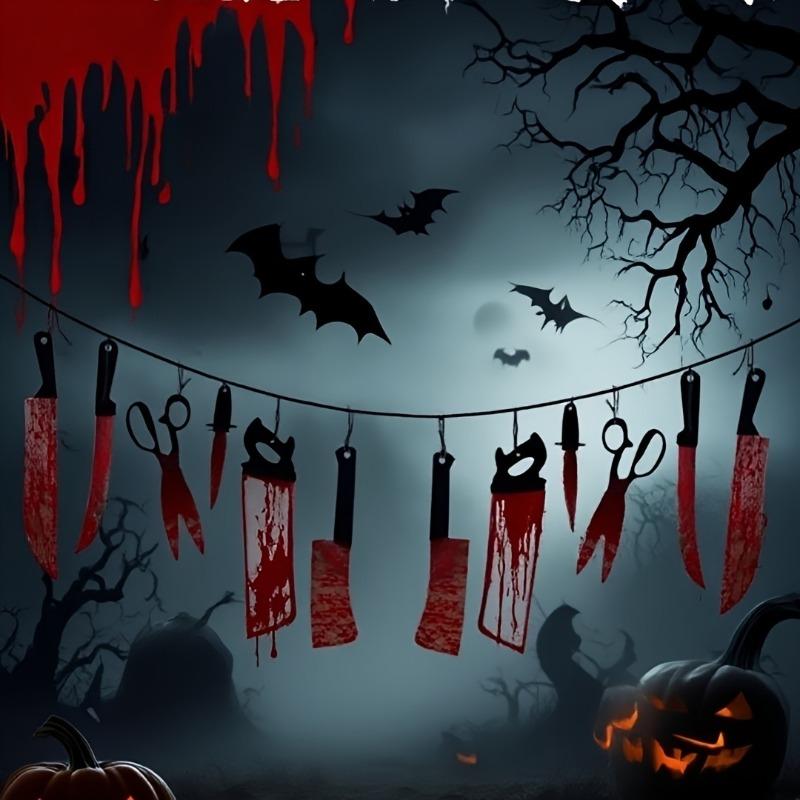 1-8Sets Scary Halloween Hanging Blood Knife Garland for Bar Haunted House Funny Prank Decoration Party Accessory Creepy Props