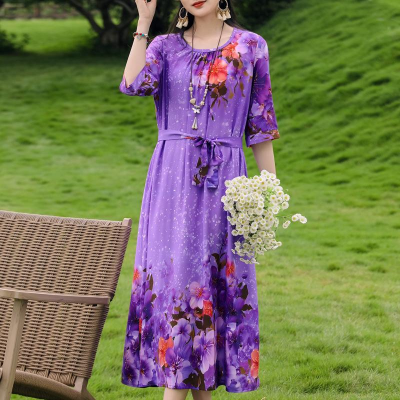 Plus Size Women's Half Sleeve Midi Dress, Casual Loose Floral Print Daily Wear Dress for Ladies