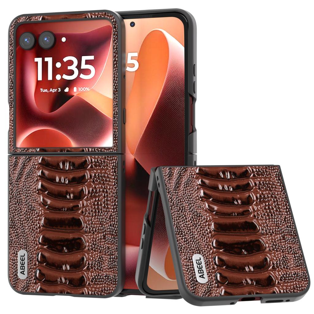 ABEEL For Motorola Razr 60 Ultra 5G Deksel Elektroplettert Krokodilletekstur Ekte Kuskinn+PC Telefondeksel