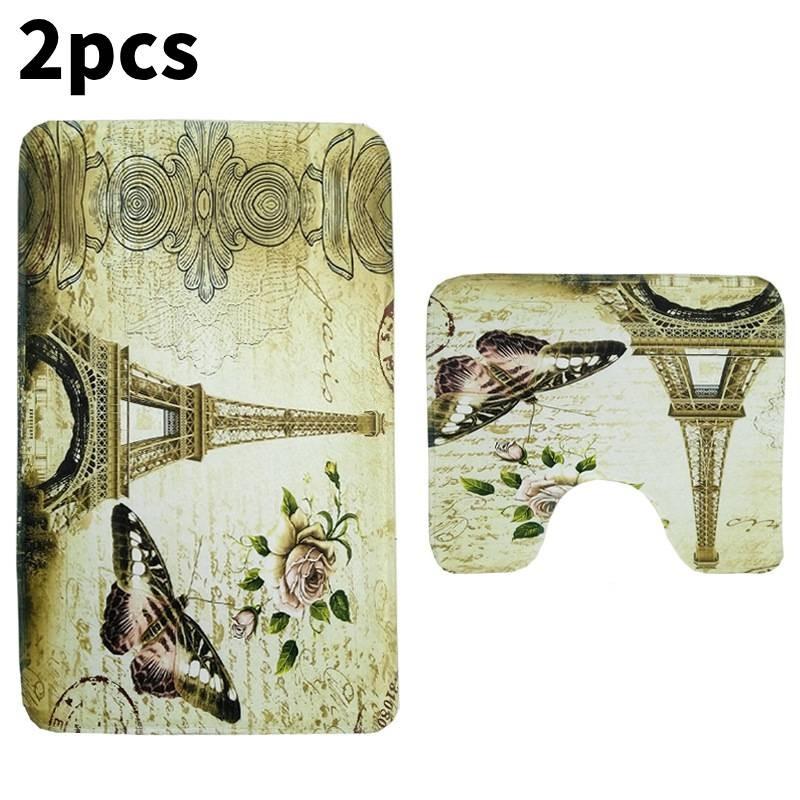 Butterfly Printed Tower Toilet Carpet Three Piece Set Anti Slip Mat Bathroom