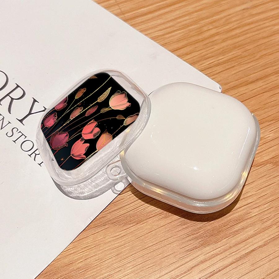 Clear Earphone Cases Cover With Hook Case For Samsung Galaxy Buds 2 3 FE 4Pro 2Pro Live 3Pro 4 Pro Cartoon Tulip