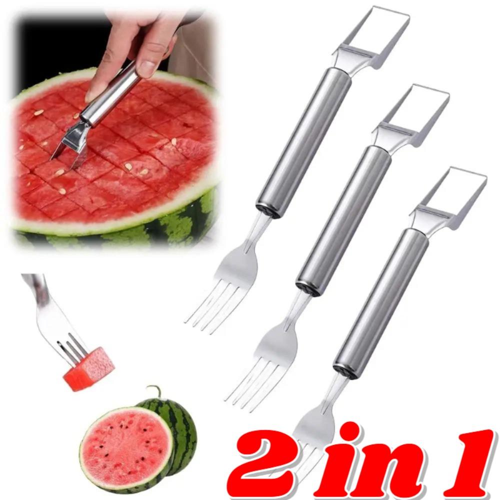 2-in-1 Watermelon Cutter Slicer, Dual Head Stainless Steel Fruit Fork Slicer, Professional Watermelon Cutting Tool for Home Kitchen