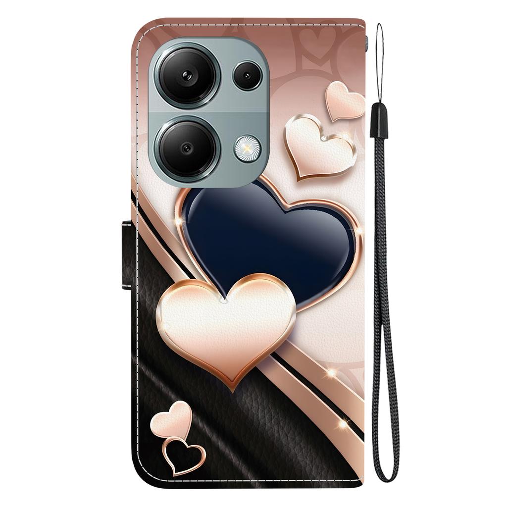 Handmade PU Leather Flip Case for Xiaomi Redmi Note 13 Pro 4G Anti-Slip Shockproof Cover with Wrist Strap & Heart/Rose Cat Designs