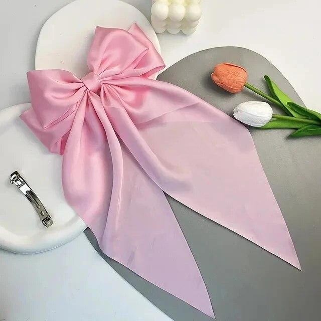Chiffon Schleife Haarspange Damen Große Schleife Satin Haarnadel Haarspangen Mädchen Einfarbig Pferdeschwanz-Klammer Haarschmuck Kopfschmuck Geschenk