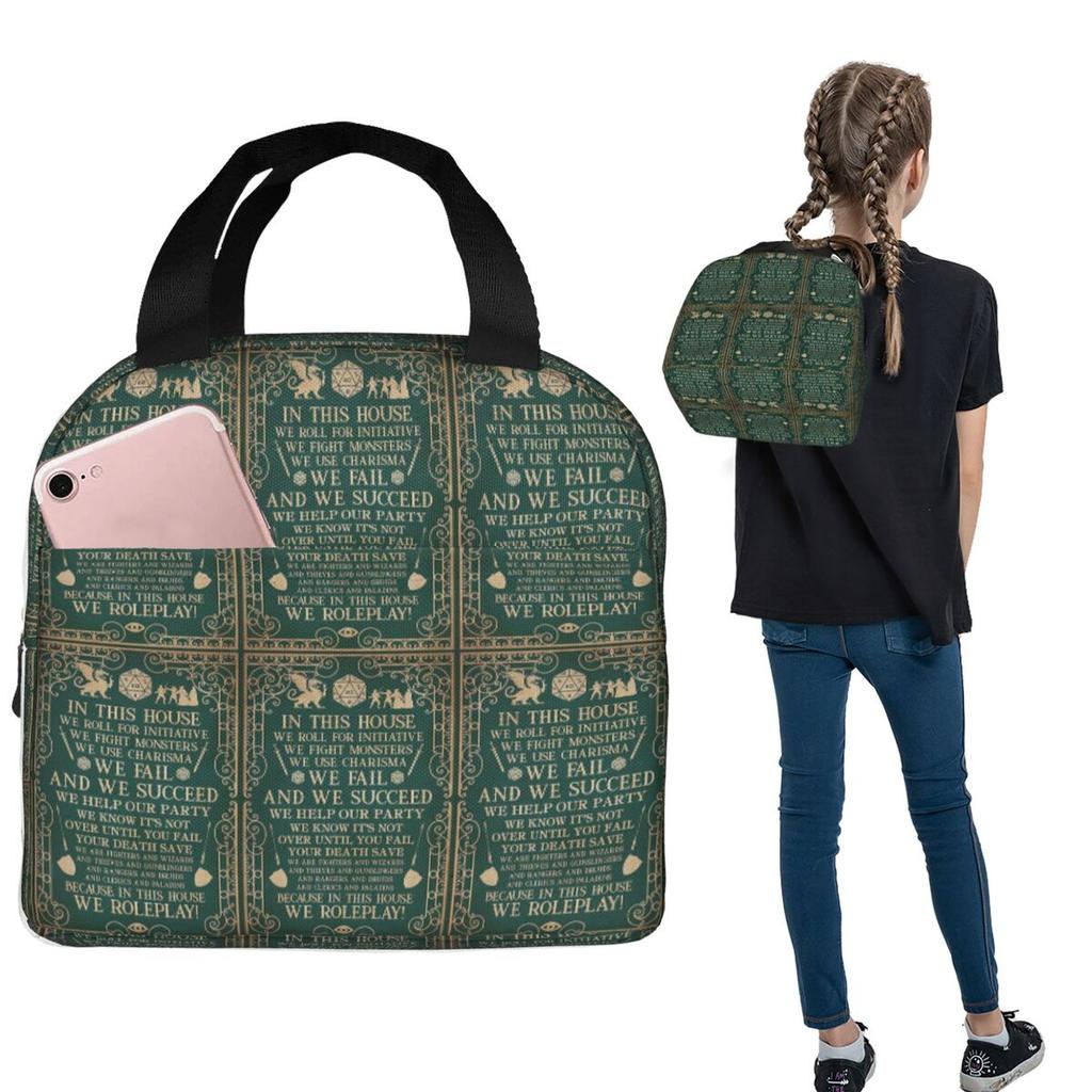 Dnd Game In This House We Roll For Initiative We Roleplay Insulated Lunch Bag for Women Kids Food Boxes Thermal Lunch Box Tote