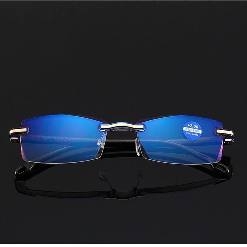 Anti Blue Light Reading Glasses Rimless Women Square Presbyopic Eyeglasses Diopters 0 To +4 0 Frameless