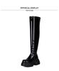Elastische Plateau-Stiefel mit klobigem Absatz, kniehoch, aus Lackleder für Damen – Schmale Passform, Herbst/Winter Bühnenstiefel
