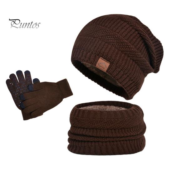 3 Pcs/Set Hat Scarf And Gloves Set Thick Plush Knitted Warm Elastic Ear Protection Five Fingers Windproof Winter Outdoor Cycling Cap Neck Warp Gloves