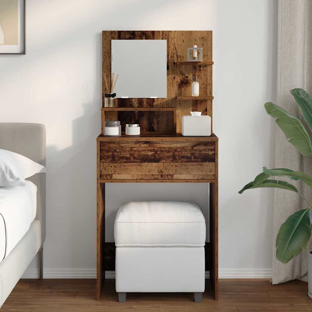 Bedroom Dressing Table with Shelf Reclaimed Wood Look 31.5 x 15.6 x 53.1 in (80 x 39.6 x 135 cm)
