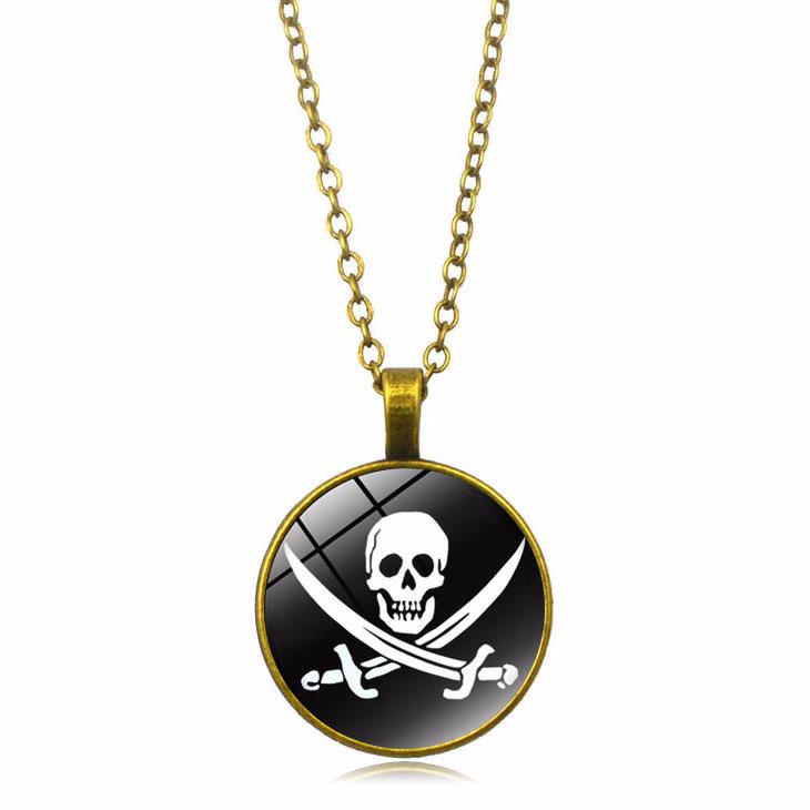 

Pirate Skull Glass Pendant Necklace Women s Versatile Sweater Chain Accessory