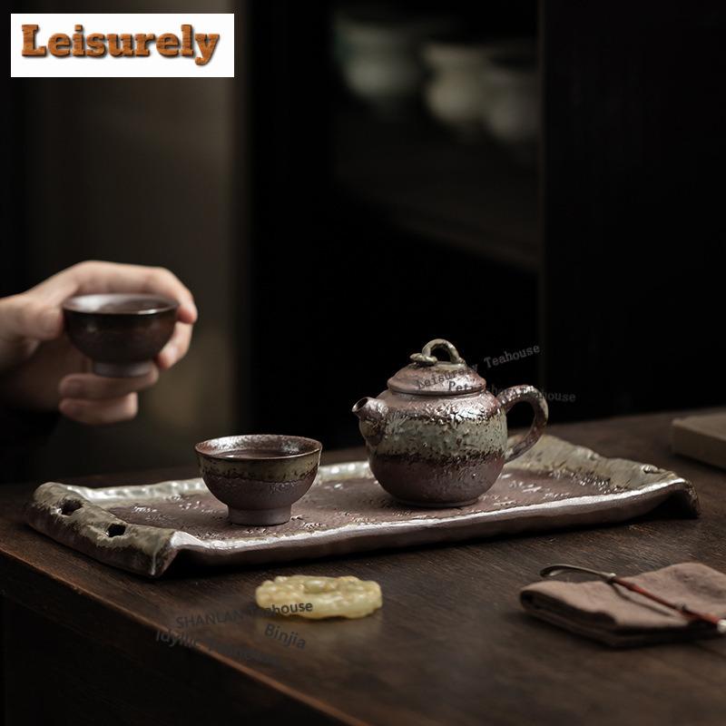 Coarse Pottery Clear Water Heart Sutra Tea Tray Japanese Cuisine Table Coffee Storage Board Cutlery Organizer Dishes For Serving