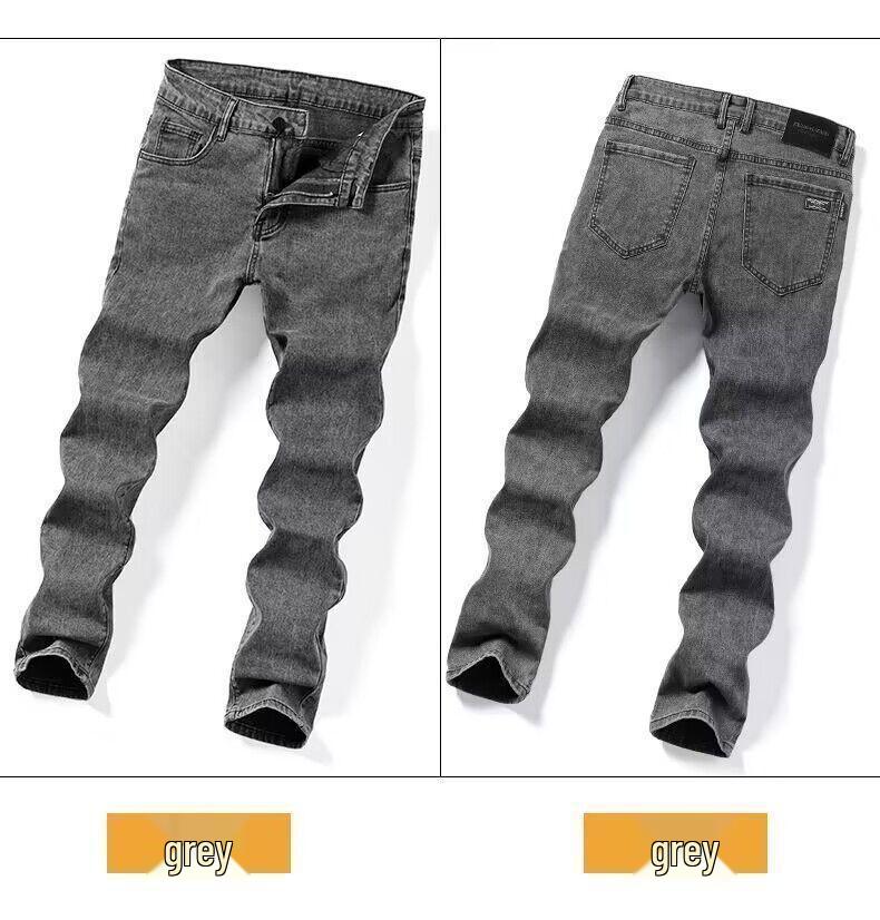 2024 Grey Slim Straight Men's Stretch Jeans - Trendy Spring/Autumn Casual Pants