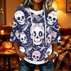 Women's Halloween Print Casual Loose Fit Hooded Top with and Three-Quarter Sleeves