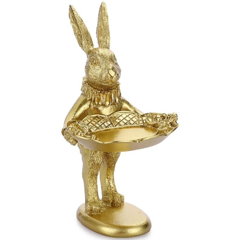 Harz-Kaninchenfigur mit abnehmbarer Schale zur Aufbewahrung von Ohrringen und Ringen Heimdekoration Eingangsbereich-Accessoire