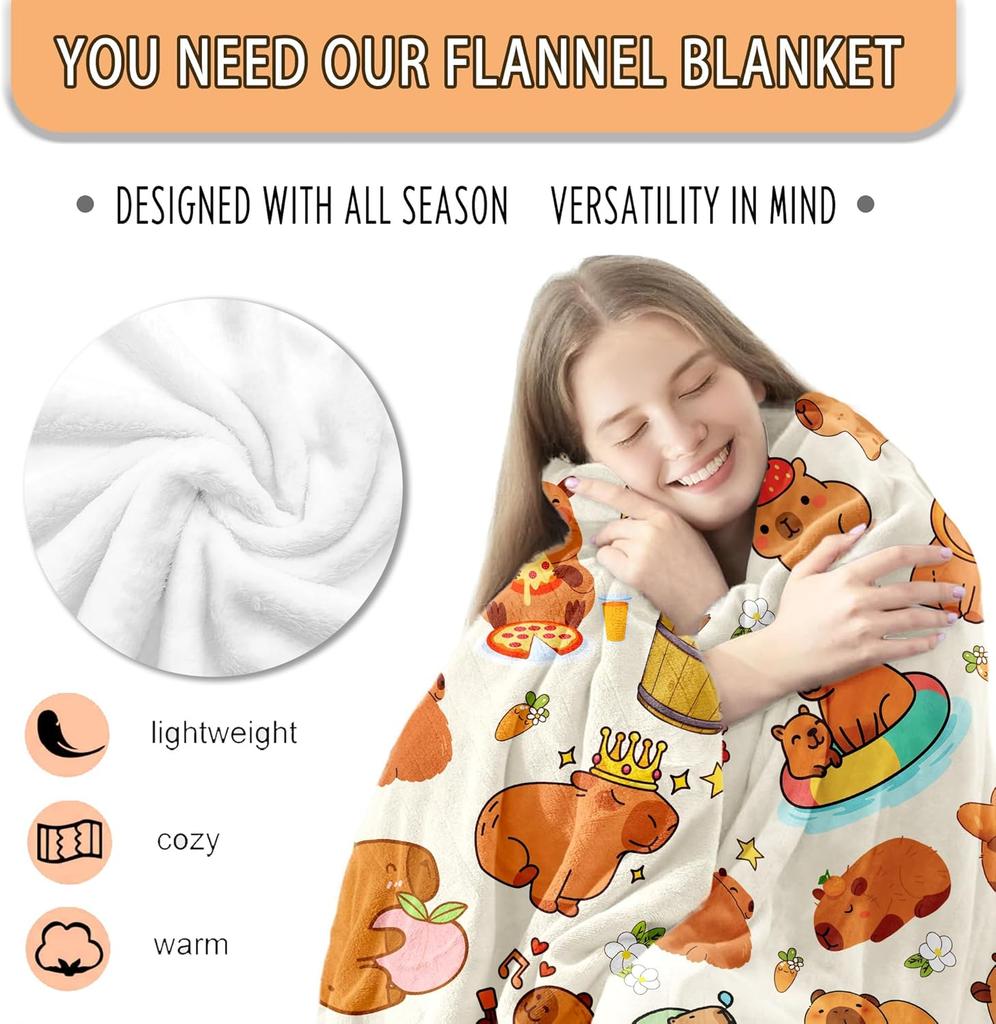 Capybara Blanket Gifts Warm Flannel Capybaras Throw Blanket Bedding Decor for Capybara Lovers Kids Girls Women Adults 50"x40"