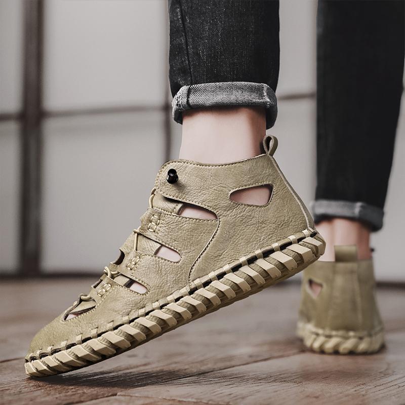 New European Station Fashion Personality Sandals Men Leather High Top Beach Shoes British Retro Casual Sandals Men