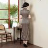 1011 summer new silk women's cheongsam long high-end mulberry silk improved Chinese retro black striped daily