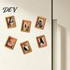 Brown Imitation Wood Frames Funny Wooden Fridge Magnets Frame, Retro Cute Cat Pattern Magnetic Refrigerator Decorative Photo Holders for Whiteboards