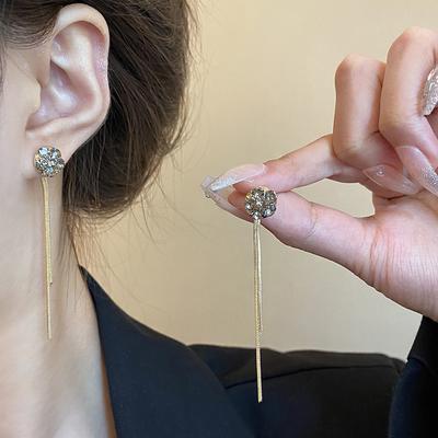 S925 Silver Needle High-end Gray Fringed Earrings Women's Long Cold Wind One Two-wear Stud Earrings Explosive Ears