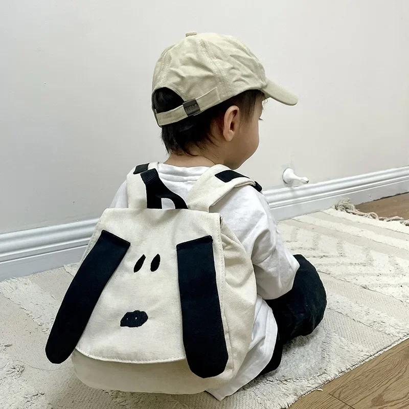 Fashion Baby Contrast Canvas Travel Bag for Boys Girls Kawaii Birthday Gift 2024 New Children's Backpack Cartoon Cute Dog