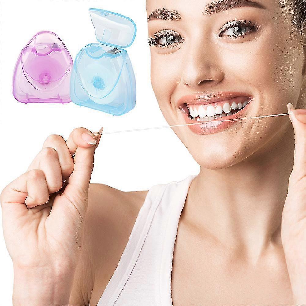 50m Mint-flavored Dental Floss Blue Triangle Boxed Disposable Dental Floss Stick Tooth Cleaning Portable Floss Roll, 2 Pieces less