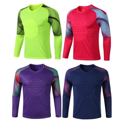 Camisa de Goleiro Masculina Listrada de Manga Longa com Almofada de Esponja Protetora Tops de Treino Uniforme de Futebol