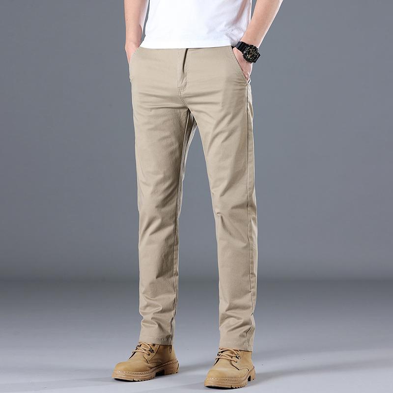 Men's Pure Cotton Classic Solid Color Casual Pants Business Stretch Slim Straight Brand Trousers Male