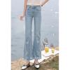 Women's Blue Butterfly Embroidery Draped Slim Fit Jeans