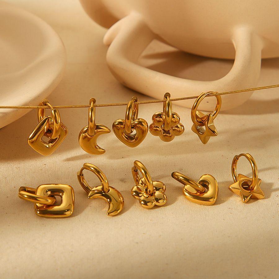 Fashion Gold Plated Heart Star Moon Earrings With Waterproof Stainless Steel For Women