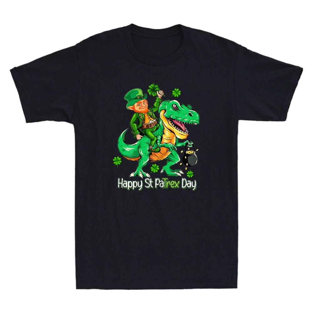Leprechaun Riding Dinosaur Shamrock Happy St Patricks PaTrex Day Retro T-Shirt XS