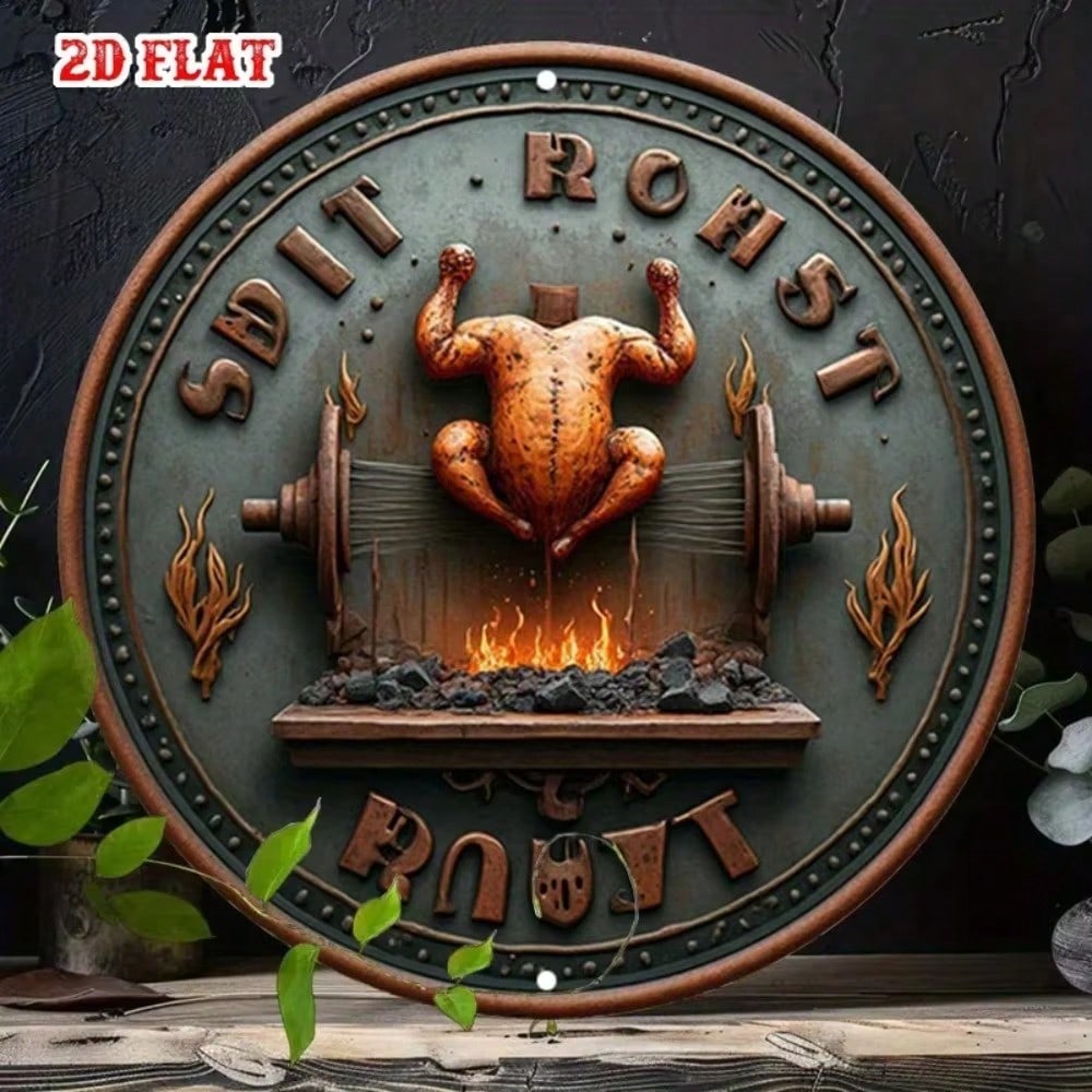 Flat Round Metal Sign for Home Outdoor BBQ Kitchen Decor 20x20