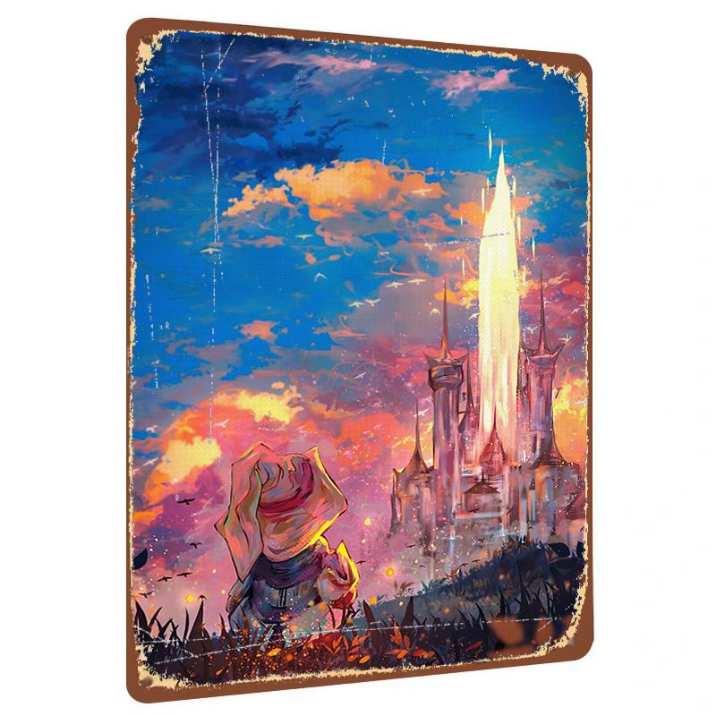 

Dreamy Castle Dusk Landscape Metal Tin Sign Home Wall Decor Living Room Bedroom Art Hanging Gift 20x30cm（7.8x11.8inch）