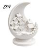 Crescent Snow Village Statue 3D Printed Moon and Snowy Figurine, Mini House Winter Theme Interior Decor with Stable Base, Decorative Sculpture