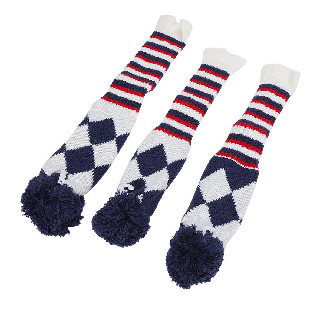 3 Stück Golfschlägerkopfhülle Stilvolles Muster Plüsch Ballschützend Kratzfest Gestrickter Golfkopf