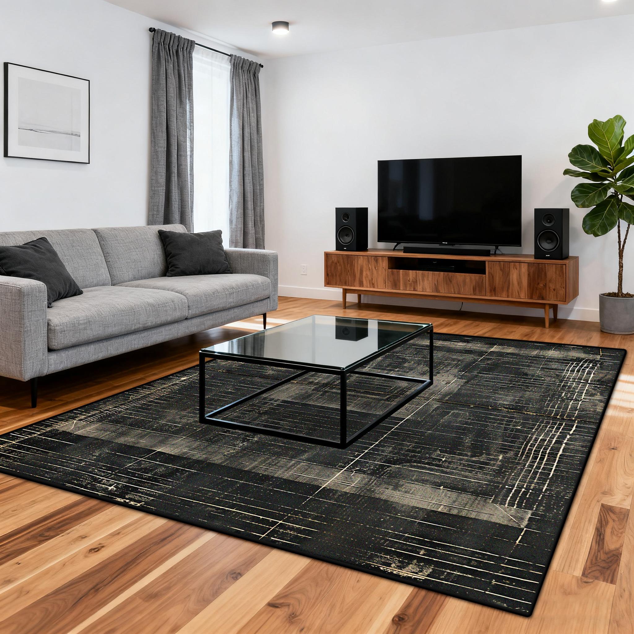 

Modern Minimalist Black White Soft Living Room Carpet Decoration Bedroom Geometric Washable Rug Antiskid Plush Large Floor Mat 1.9x2.9ft(60x90cm)