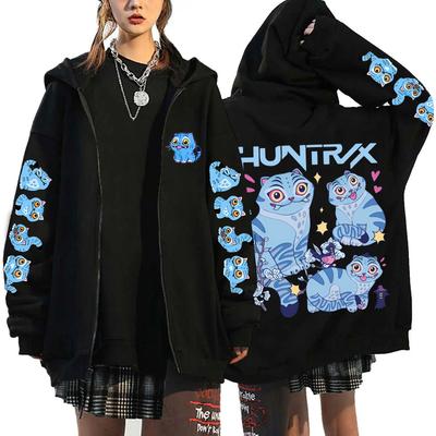 Kpop Łowcy Demonów Urocze Bluzy z Kapturem Zapinane na Zamek z Nadrukiem Tygrysa Moda Kreskówkowa Damska Męska Bluza z Długim Rękawem Rozpinana Bluza z Kapturem