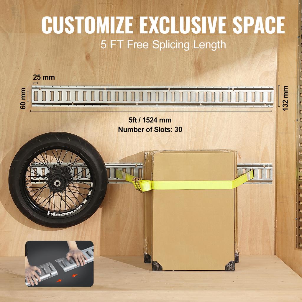 SucceBuy 5ft E Track Tie-Down Rail Kit 2000lbs E-Track Set with D-Ring Versatile Securing Accessories for Cargo Motorcycles Bike