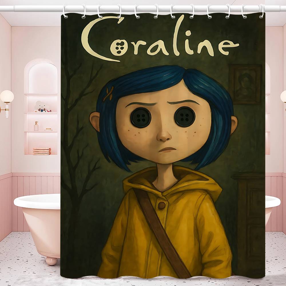 Anime Movie Coraline Shower Curtain - Water-Repellent And Leak-Resistant, Mold And Mildew Resistant For