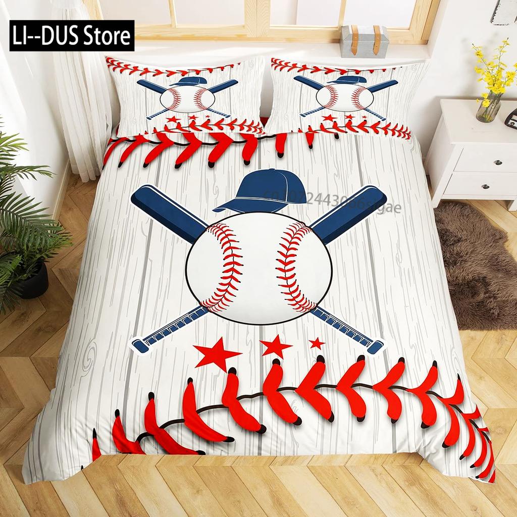 Watercolor Cartoon Basketball Print Bedding Set Duvet Cover for Kid Teen Boys Sports Quilt Cover with 2 PillowcasesFull Size