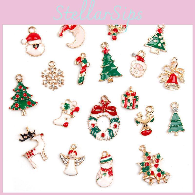 Festive 19pcs Metal Alloy Mixed Christmas Charms Set With Colorful Designs