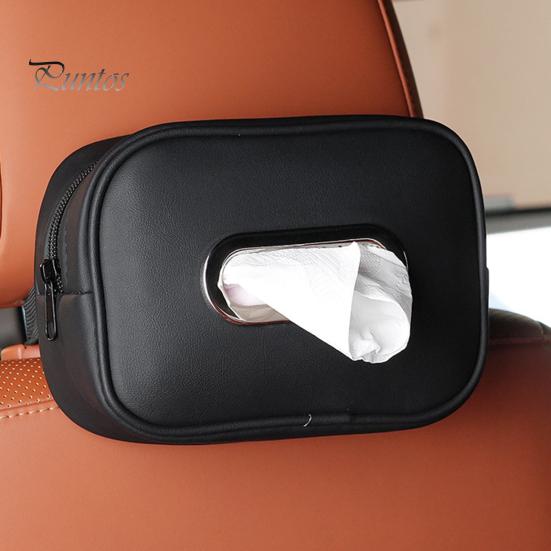 Car Tissue Holder Storage Box Zipper Closure Solid Color Easy To Clean Hanging Paper Towel Storage Box Car Interior Decor
