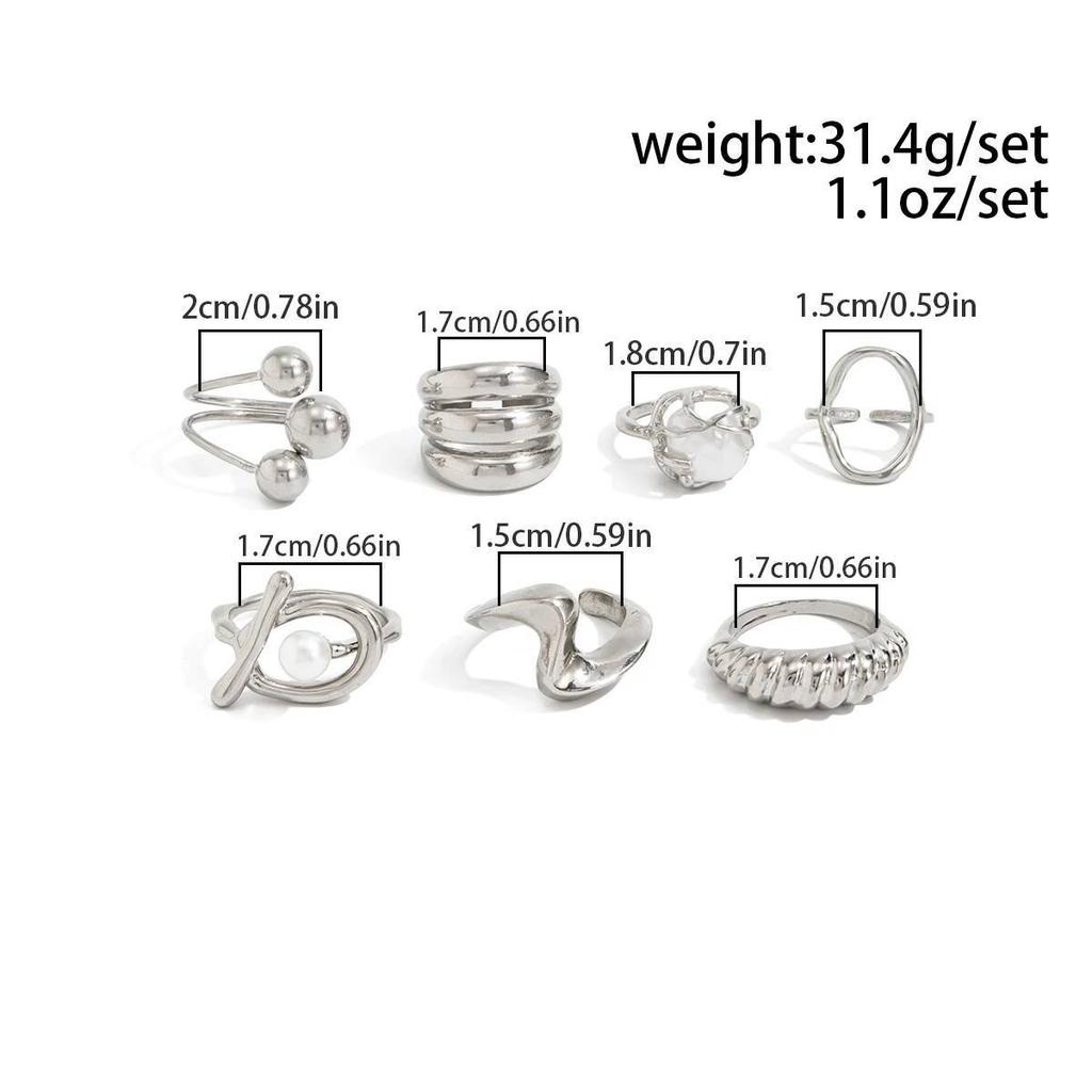 SHIXIN 7Pcs/Set Fashion Geometric Irregular Open Rings Women Simple Imitation Pearl Adjustable Knuckle Rings Set Party Jewelry