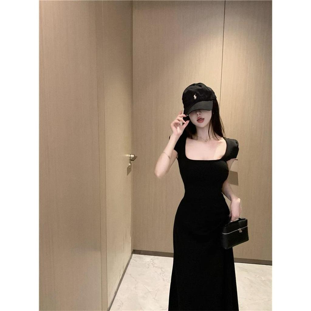 2025 French Petite Black Slimming Dress: High-End Waist-Hugging Summer Fashion for Women