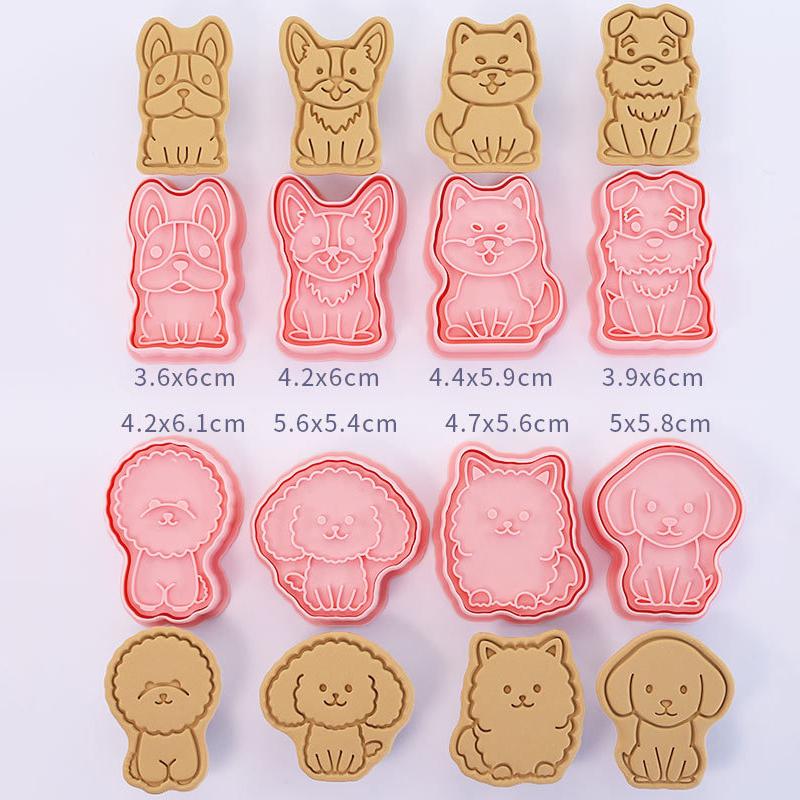 8Pcs/Set Cat Cookie Cutters Plastic 3D Cartoon Pressable Biscuit Mold Cookie Stamp Kitchen Baking Pastry Bakeware Tool